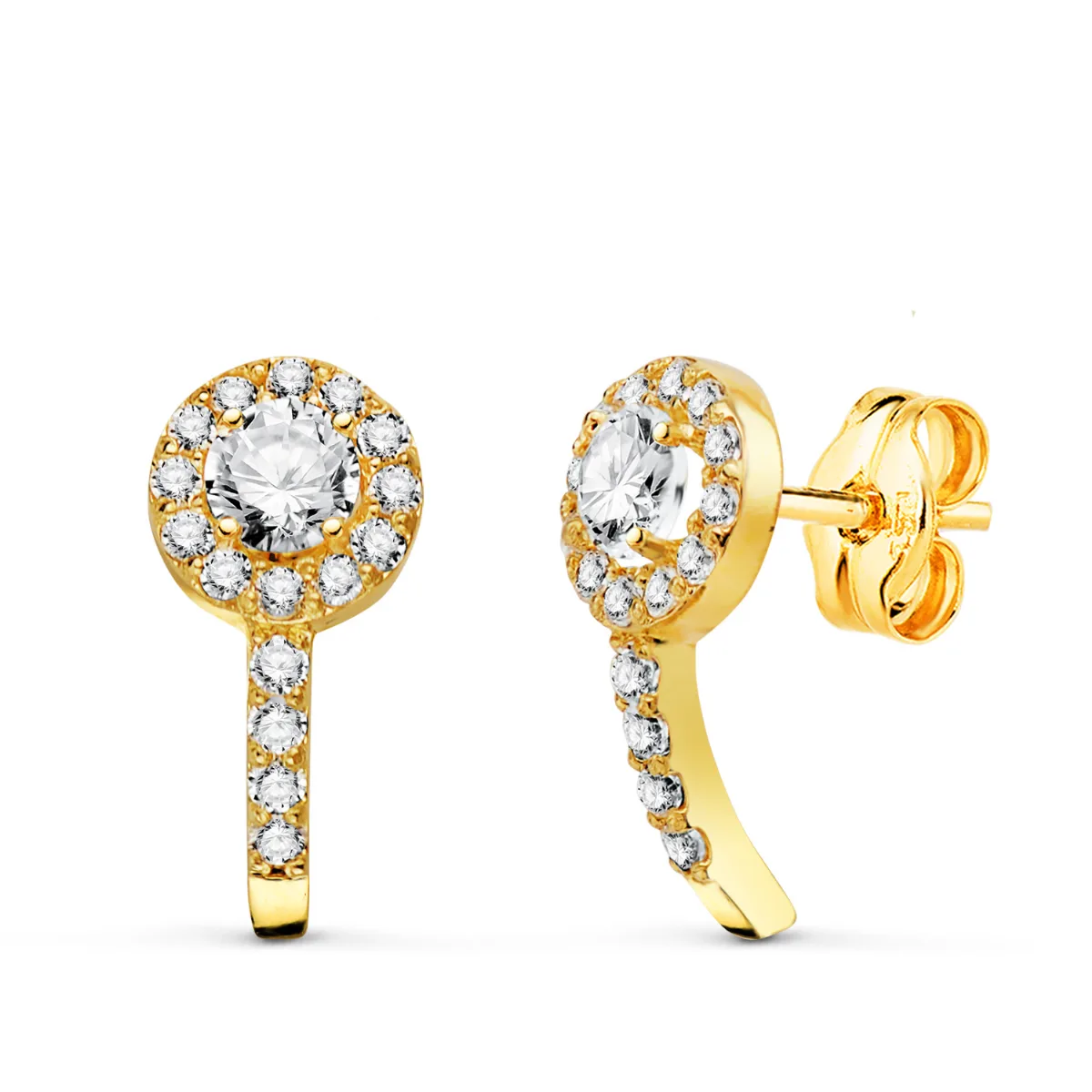 18K PENDIENTES ORO AMARILLO CUAJO CON CIRCONITAS. MEDIDA: 12,5 X 6 MM. CIERRE PRESION