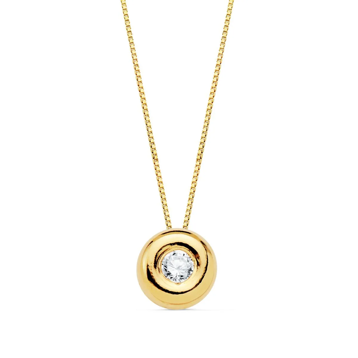 18K GARGANTILLA ORO AMARILLO CHATON 6 MM DIAMANTE LABORATORIO 2,20MM 0,050 QTS. G-VS2. CADENA 42CM