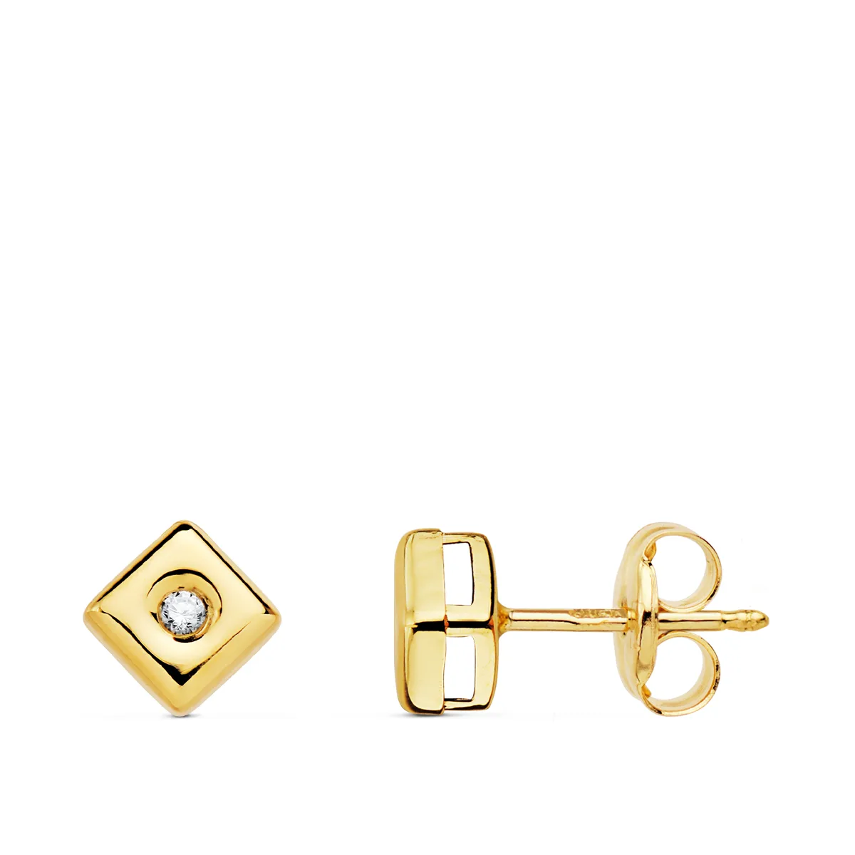 18K PENDIENTES CHATON ORO AMARILLO CUADRADO DIAMANTES LABORATORIO 0,030 QTS.G-VS2 CIERRE PRESION 5MM — vista 2