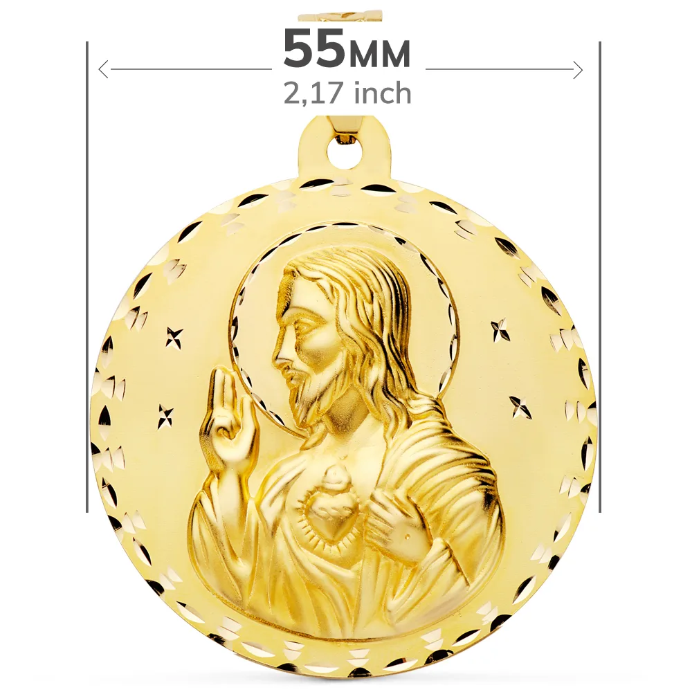 18K MEDALLA ORO AMARILLO ESCAPULARIO ORO AMARILLO TALLADO VIRGEN DEL CARMEN Y CORAZON DE JESUS 55 MM — vista 2