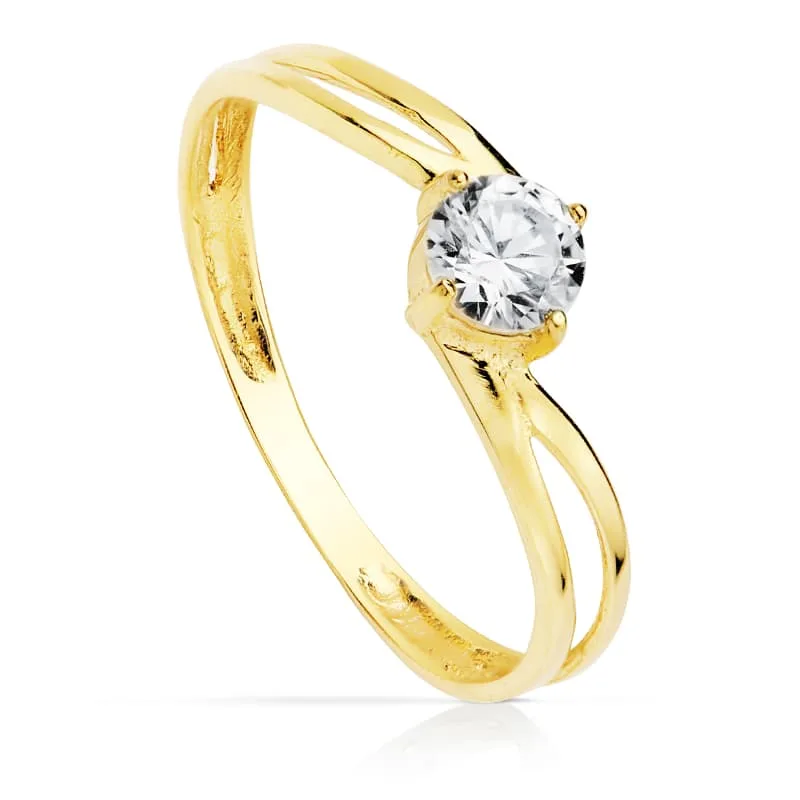 9K SOLITARIO ORO AMARILLO CALADO CON CIRCONITA. ANCHO: 4,5 MM
