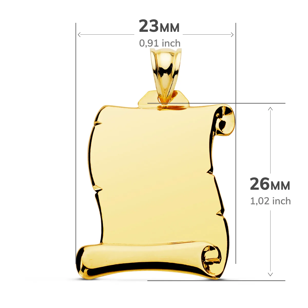 9K PLACA CHAPA COLGANTE PERGAMINO ORO AMARILLO LISO 28X17 MM — vista 2