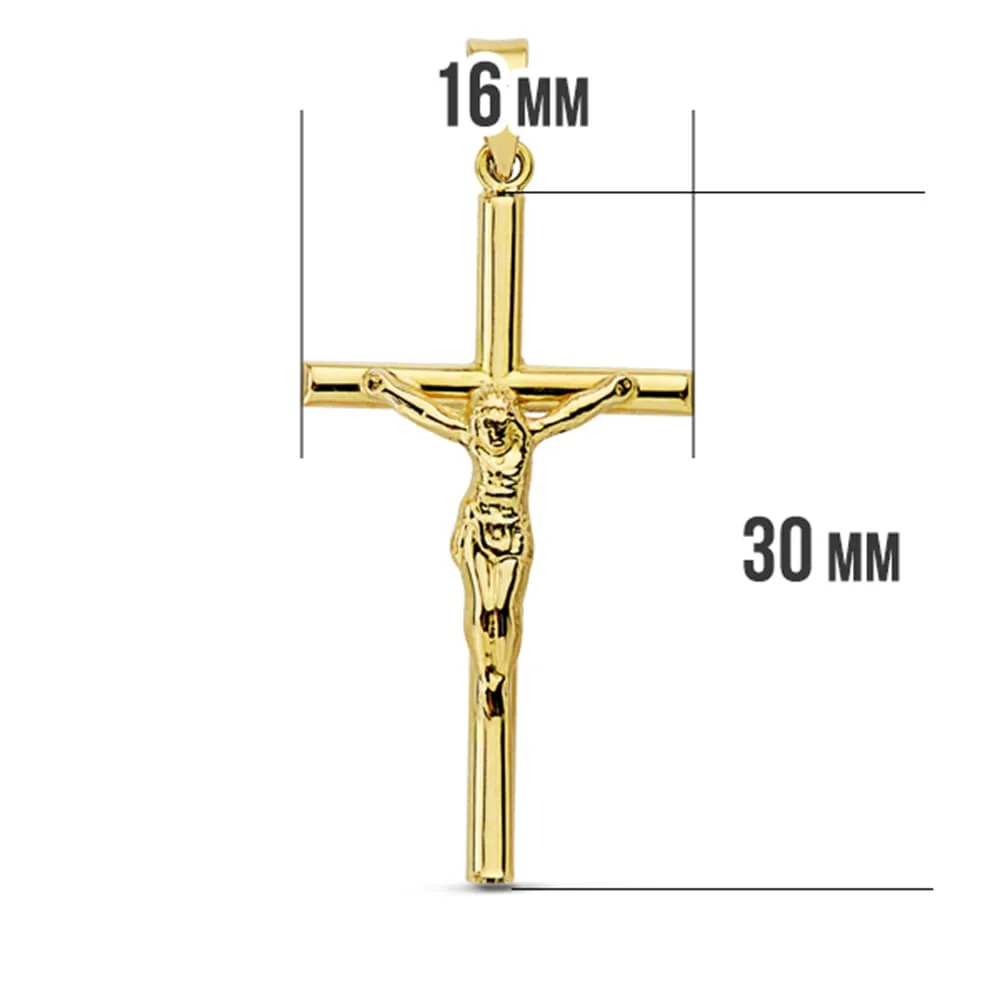 18K CRUZ ORO AMARILLO CON CRISTO HUECA 32X16 MM — vista 2