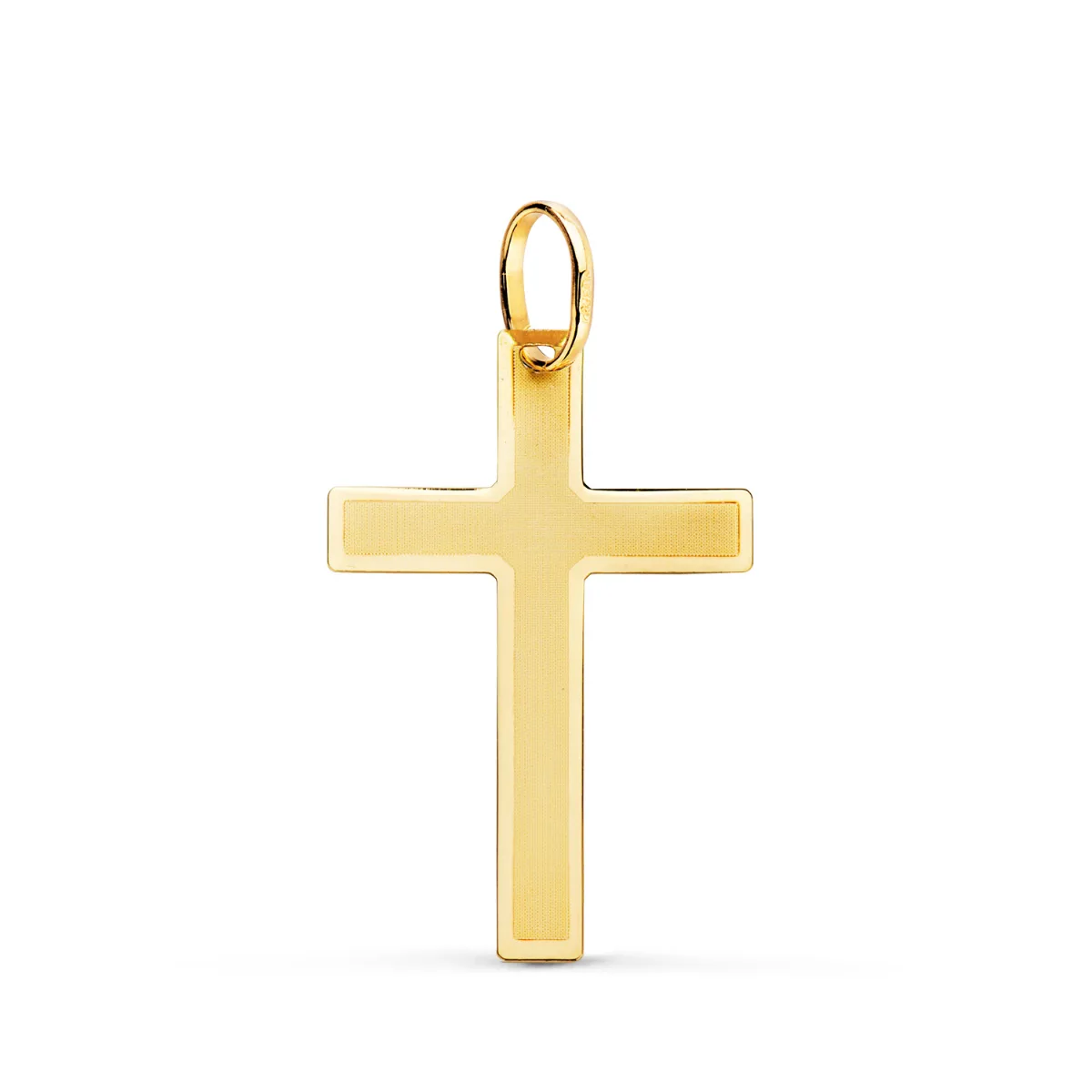 18K CRUZ ORO AMARILLO SIN CRISTO PLANA MATE Y BRILLO 26X17 MM