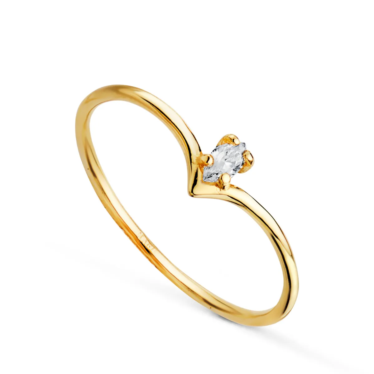 18K SORTIJA ORO AMARILLO PICO DIAMANTE LABORATORIO TALLA MARQUIS 0,067 QTES. G-VS2. ANCHO: 5MM