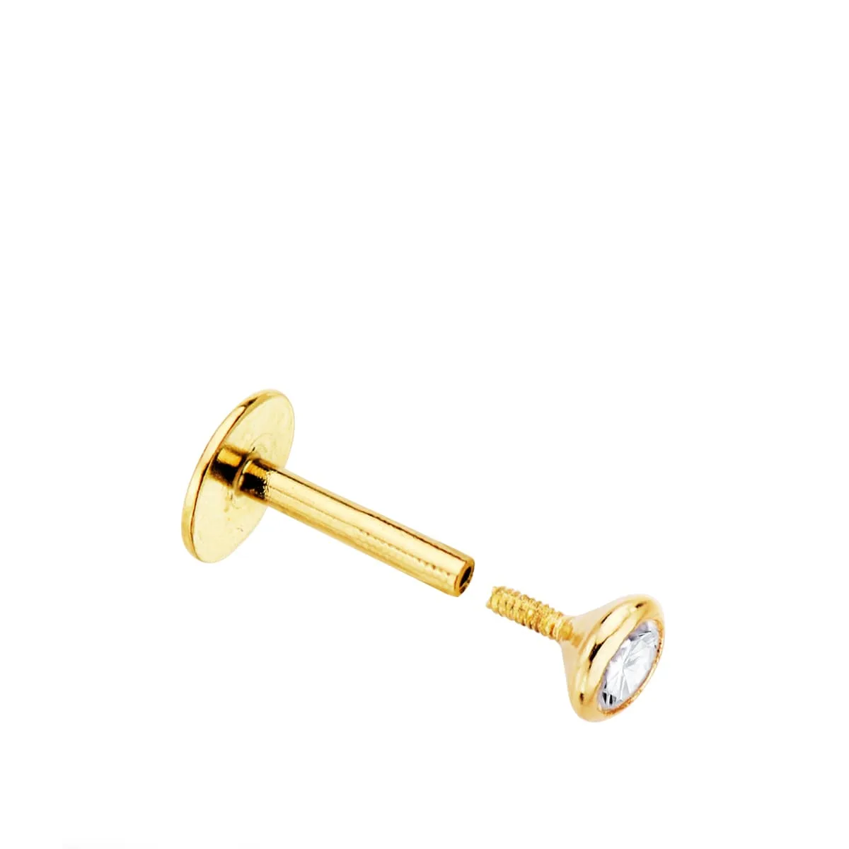 18K PIERCING LABIO ORO AMARILLO CIRCONITA BOCEL 3 MM GRUESO BARRA 1.20 MM LONGITUD 7 MM TOTAL PIERCING 9 MM CIERRE TUERCA — vista 2