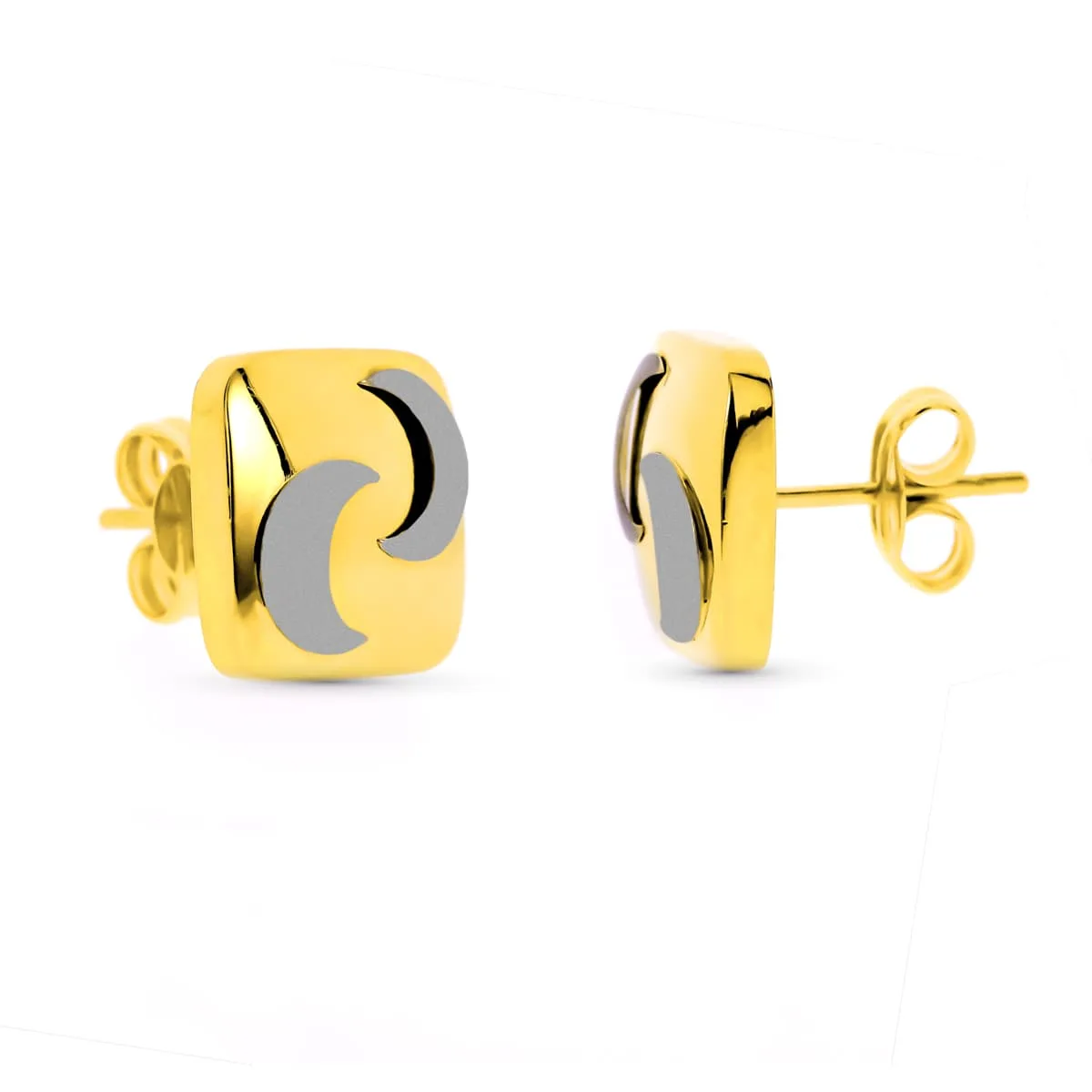 18K PENDIENTES CUADRADOS BICOLOR PRESION