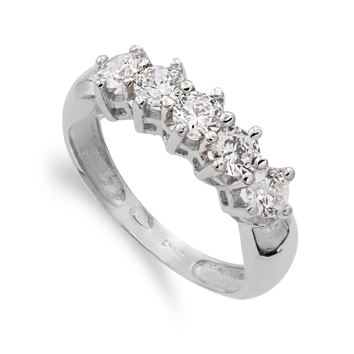 18K SORTIJA ORO BLANCO CINCO CIRCONITA EN GARRAS ANCHO: 5 MM