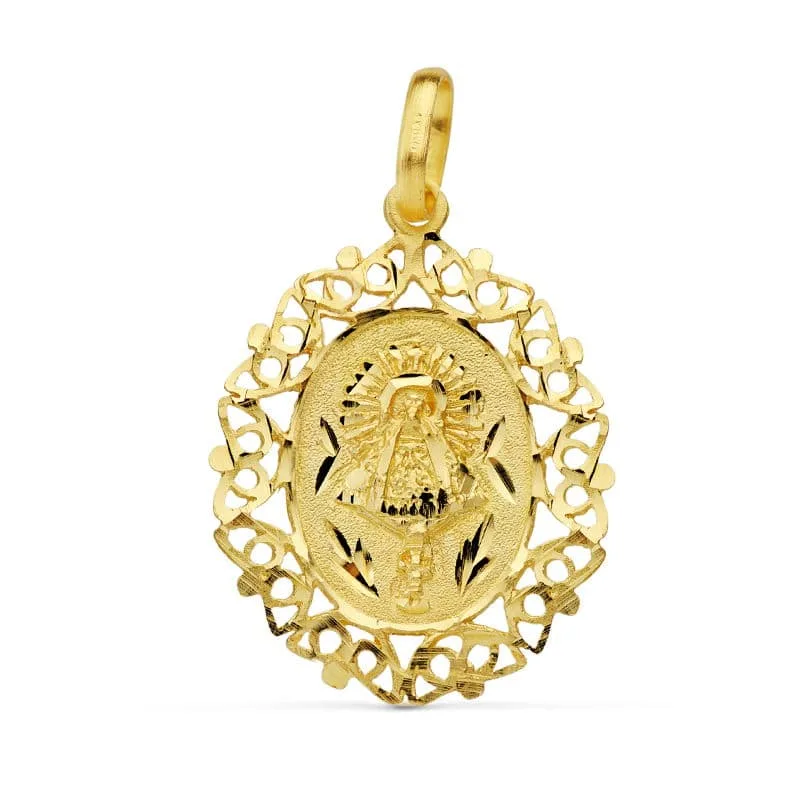 18K MEDALLA ORO AMARILLO VIRGEN DEL PILAR CERCO 29X21 MM