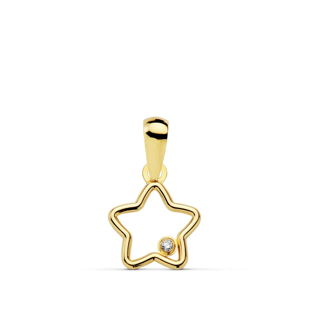 18K COLGANTE ORO AMARILLO AMULETO  ESTRELLA CIRCONITA 9X9 MM
