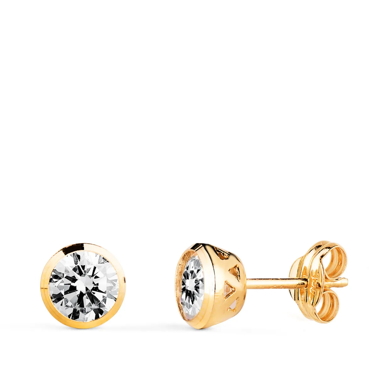 18K PENDIENTES ORO AMARILLO CHATON CON CIRCONITA CANASTILLA CALADA. ANCHO: 6MM. CIERRE PRESION