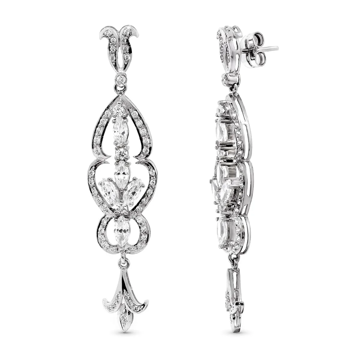 18K PENDIENTES ORO BLANCO LARGOS CON CIRCONITA 59X14 MM CIERRE PRESION