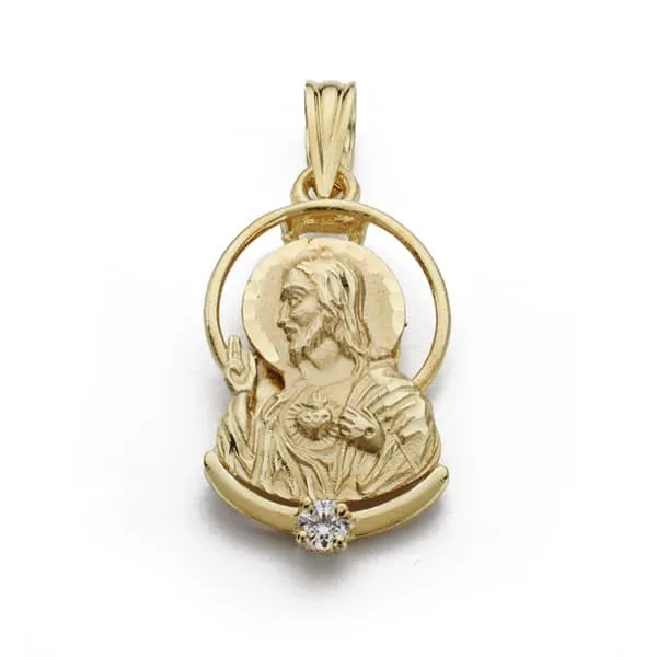 18K COLGANTE ORO AMARILLO CRISTO SAGRADO CORAZON DE JESUS SILUETA 21X11 MM