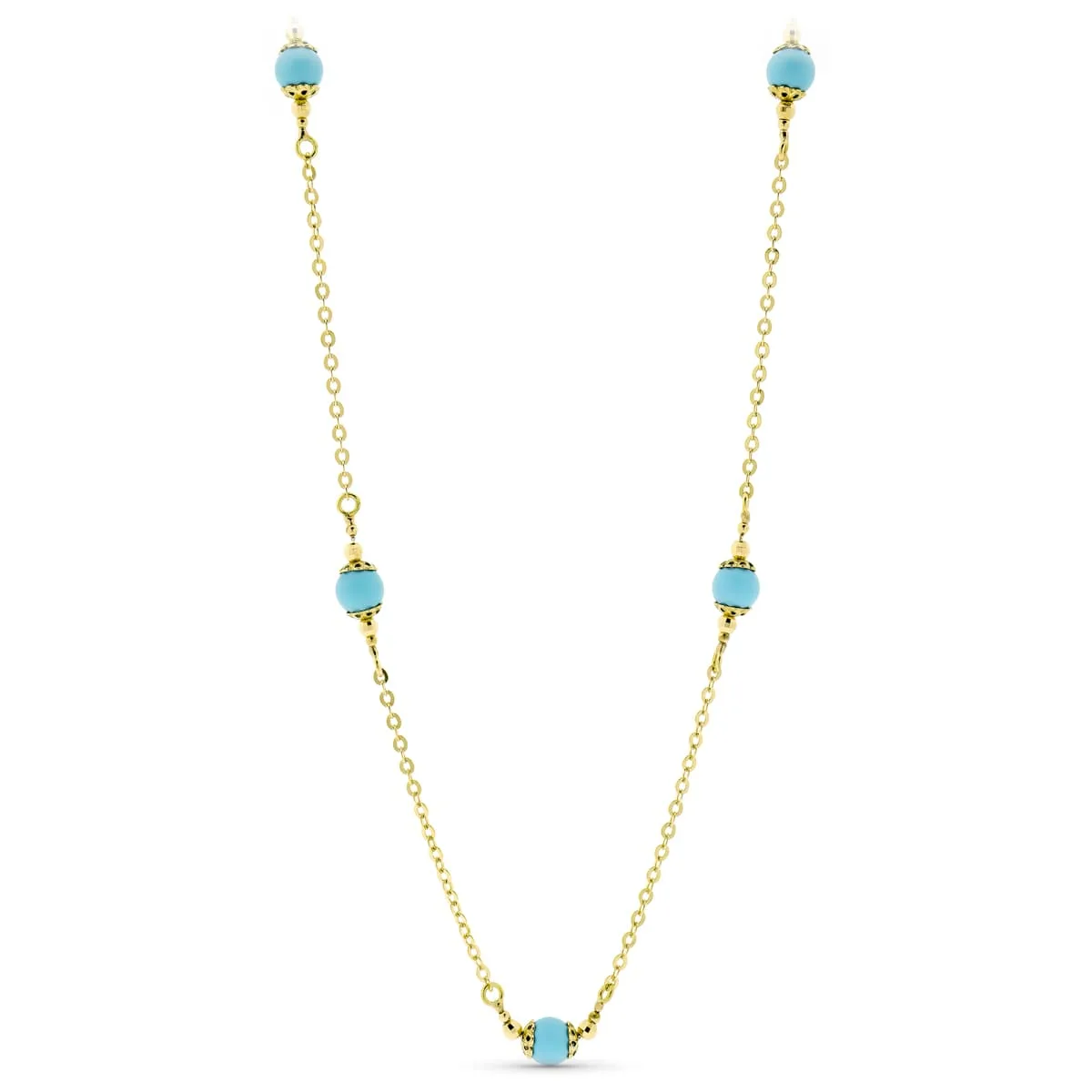 18K GARGANTILLA ORO AMARILLO BOLAS TURQUESA 50CM