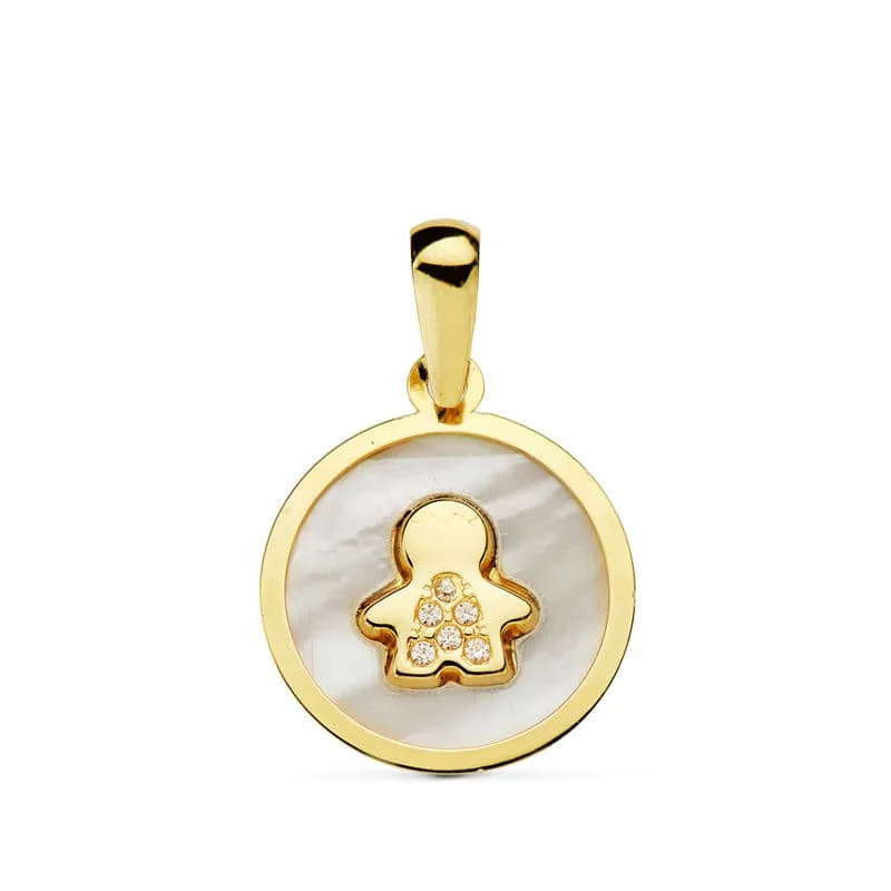 18K COLGANTE ORO AMARILLO NACAR NIÑO CIRCONITA 12 MM