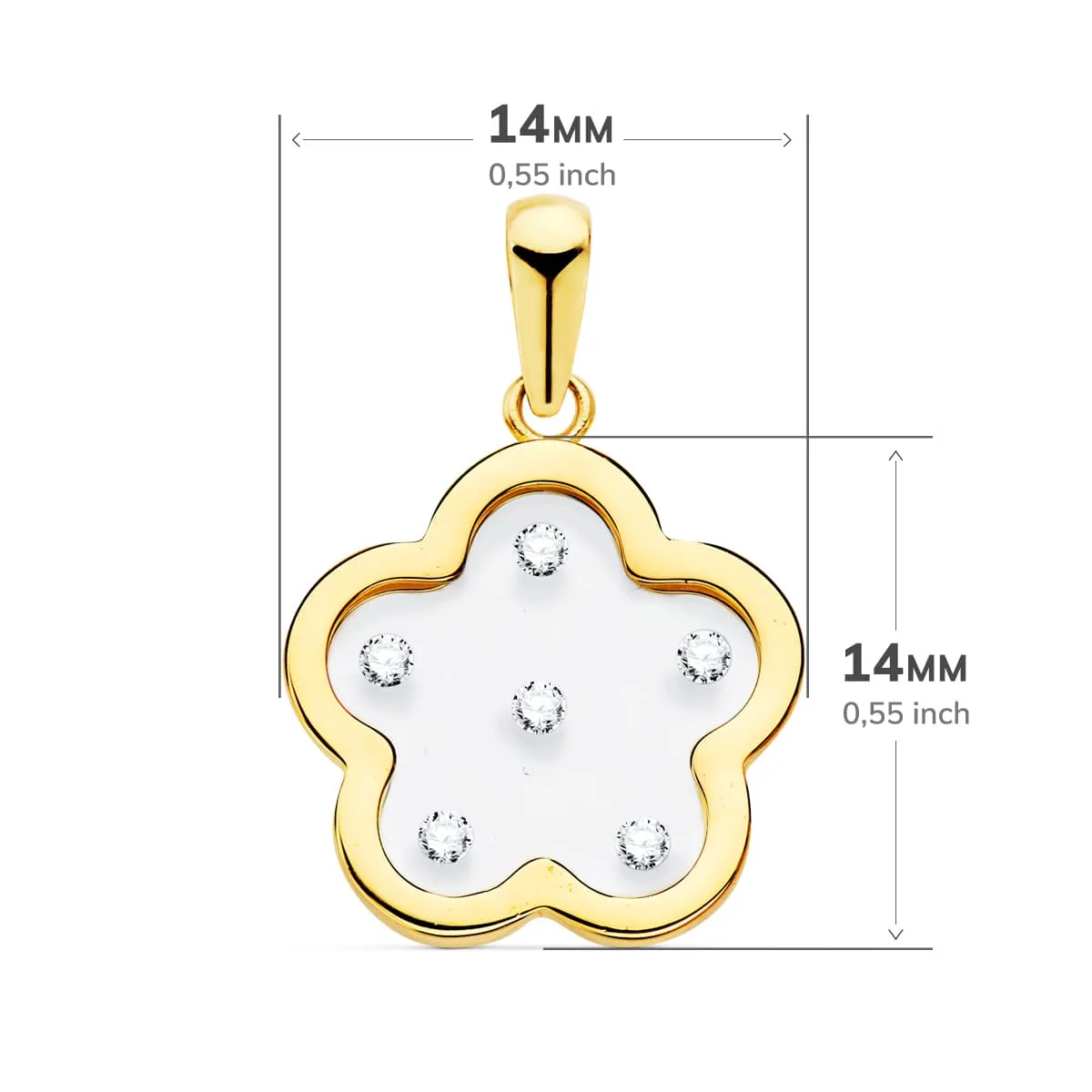 18K COLGANTE AMULETO ORO AMARILLO FLOR AIRSHINE TRANSPARENTE CON CIRCONITA 14X14 MM — vista 2