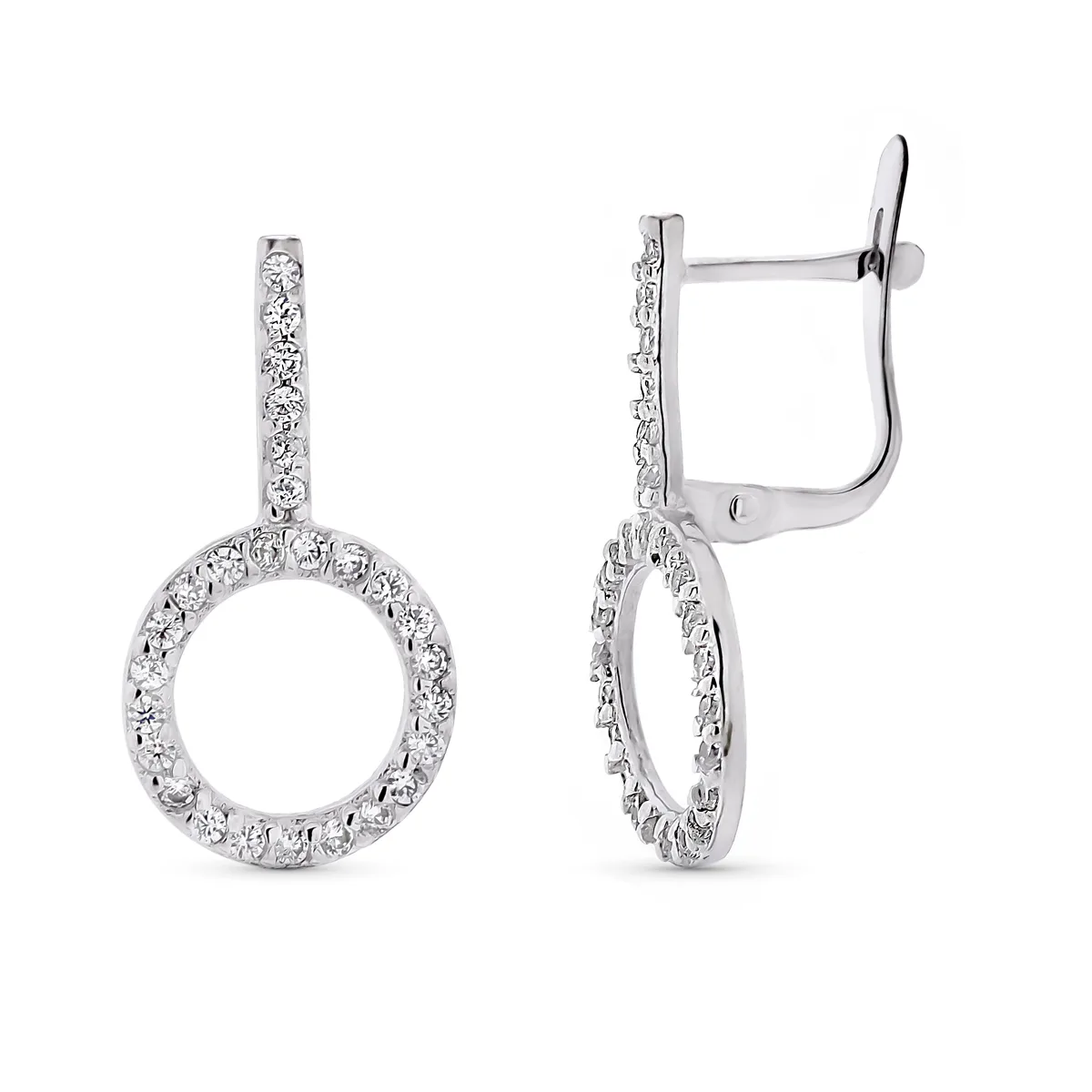 9K PENDIENTES ORO BLANCO DOBLE CUERPO CIRCULO CATALAN 22X11 MM