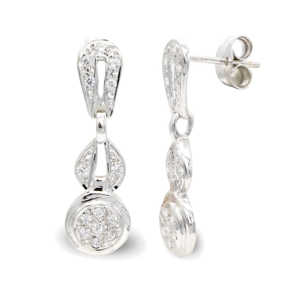 18K PENDIENTES ORO BLANCO LARGOS Y CIRCONITA CIERRE PRESION