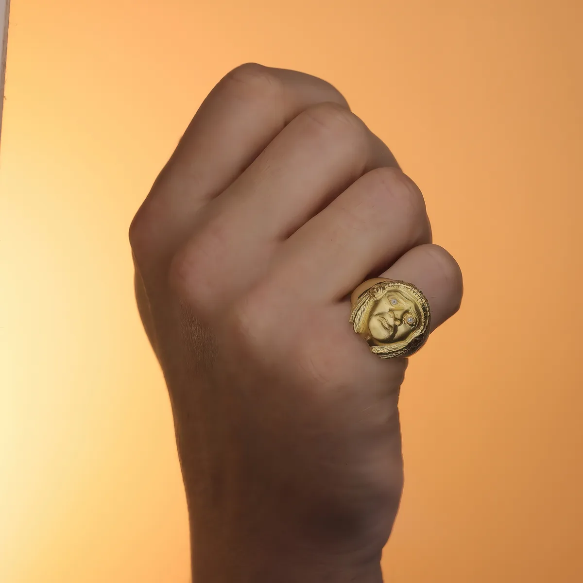 18K SELLO ORO AMARILLO INDIO AMERICANO ANCHO TOTAL 20 MM — vista 3