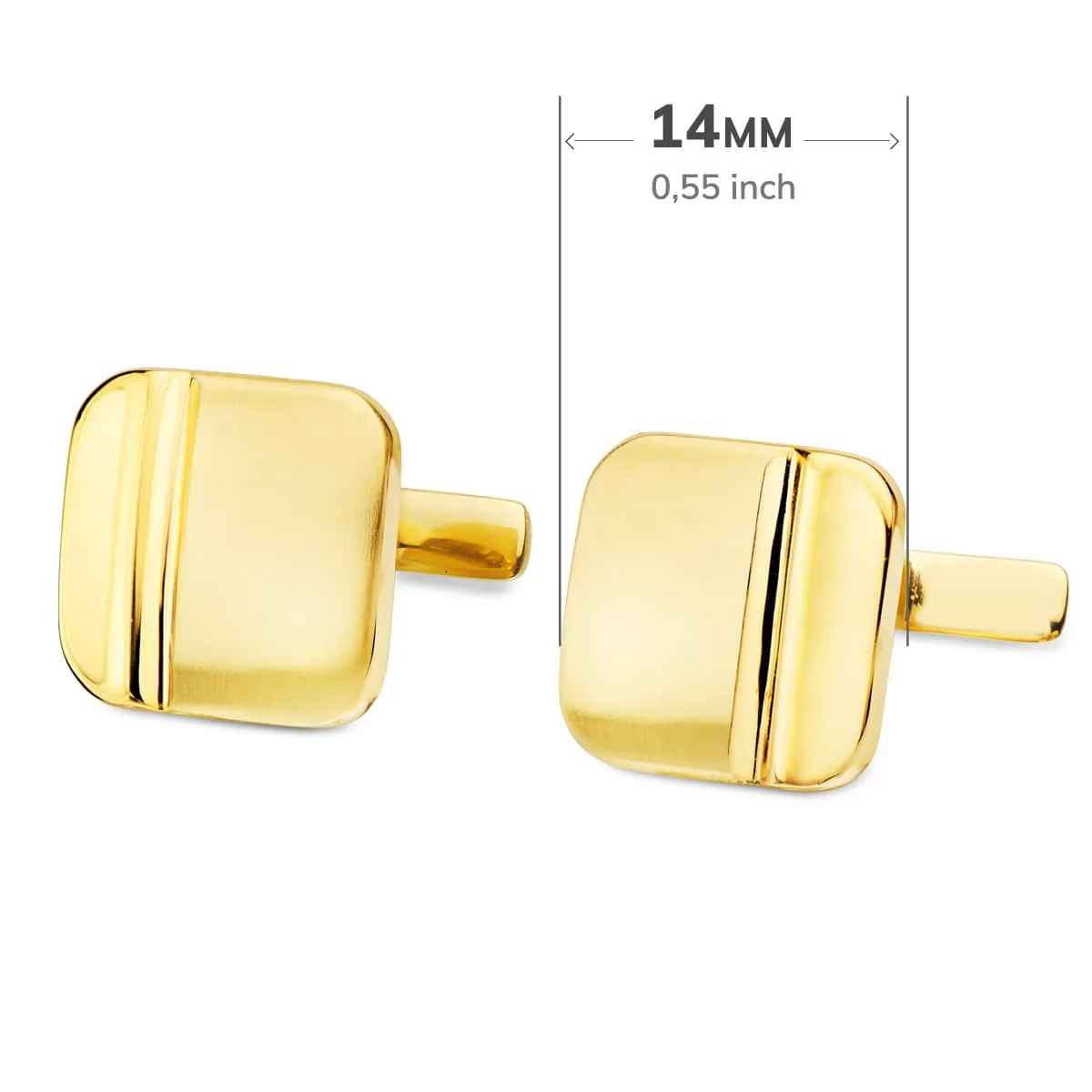 18K GEMELOS ORO AMARILLO CUADRADOS MATE Y BRILLO 14X14 MM CIERRE RIGIDO OSCILANTE — vista 3