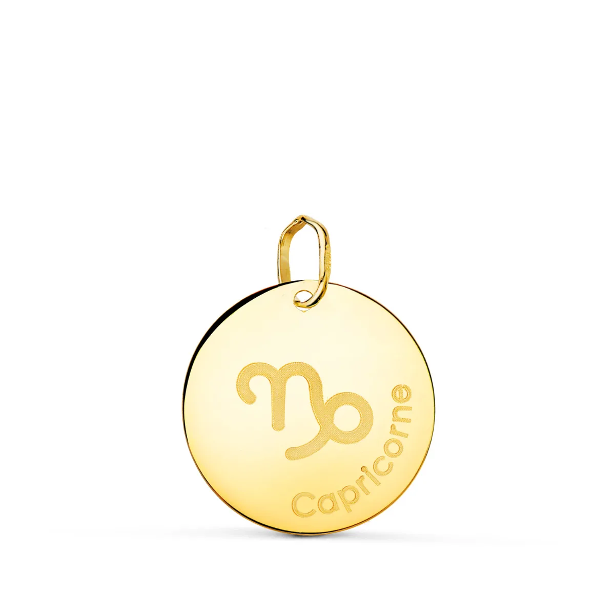 18K HOROSCOPO ORO AMARILLO CAPRICORNIO EN FRANCES BRILLO 16 MM
