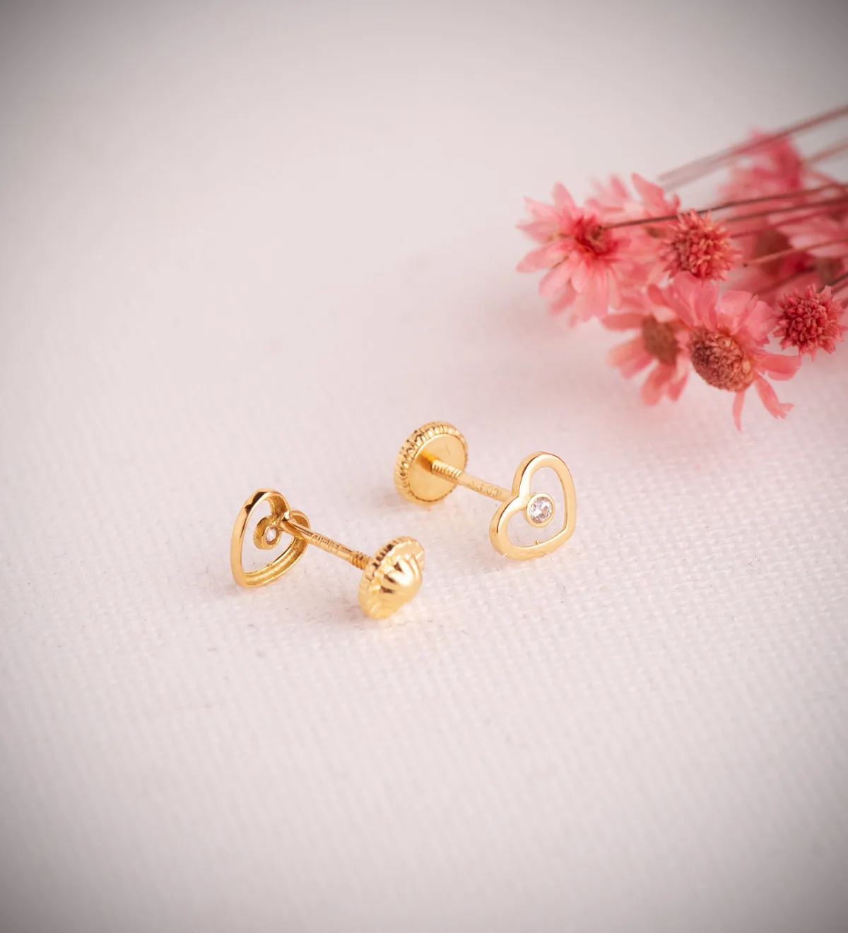 18K PENDIENTES ORO AMARILLO COAZON CALADO CON CIRCONITAS. MEDIDA: 6,5 X 5,5 MM. CIERRE TUERCA — vista 2