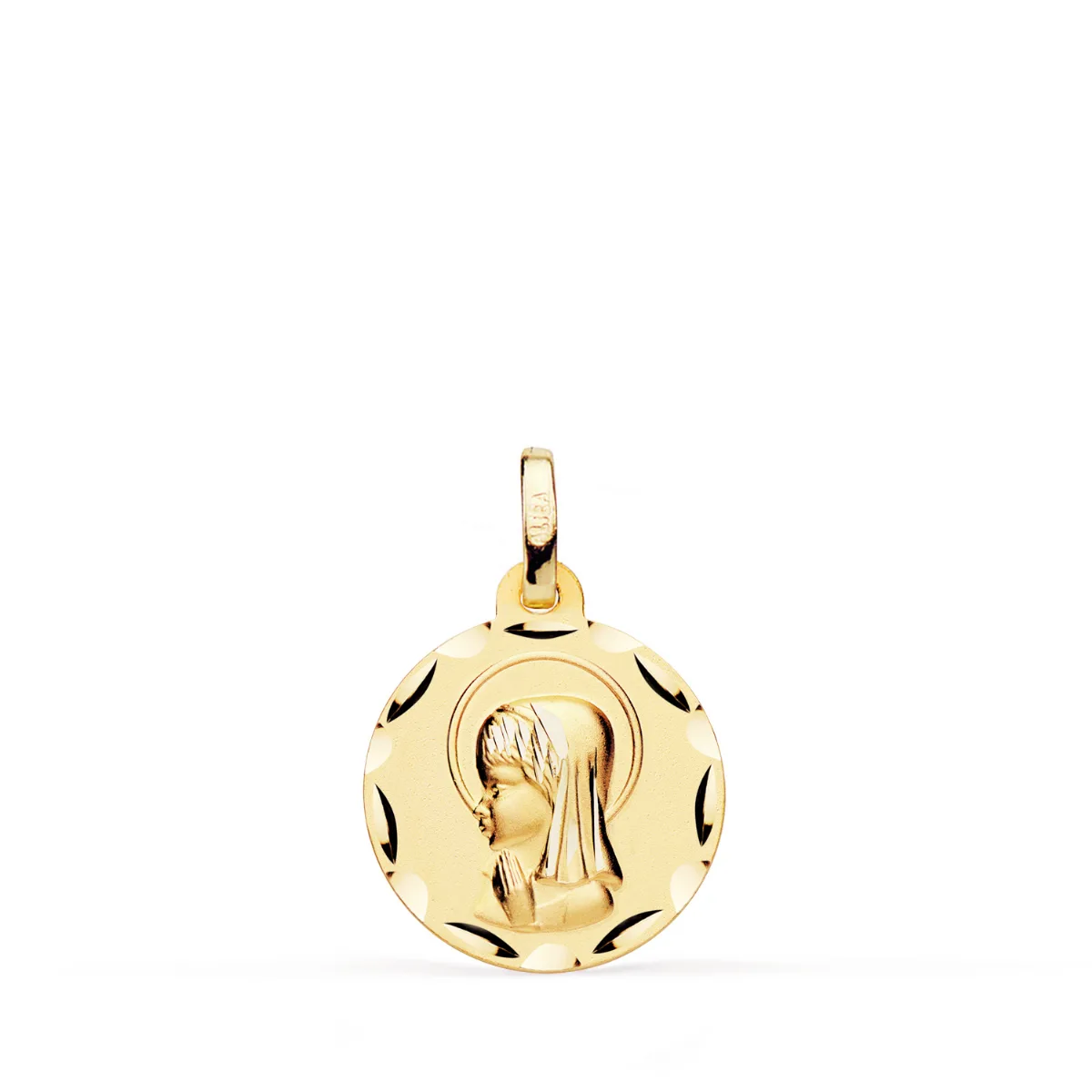 9K MEDALLA ORO AMARILLO VIRGEN NIÑA PERFIL TALLADA. MEDIDA: 14 MM