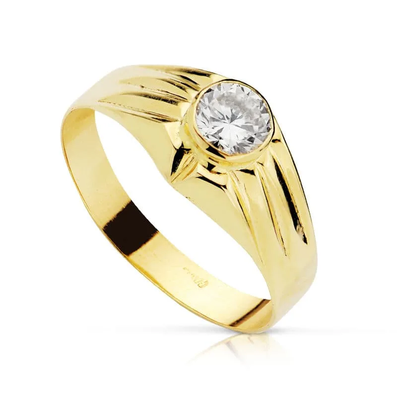 18K SOLITARIO ORO AMARILLO HUECO CON CIRCONITA EN BOCEL DE 5 MM