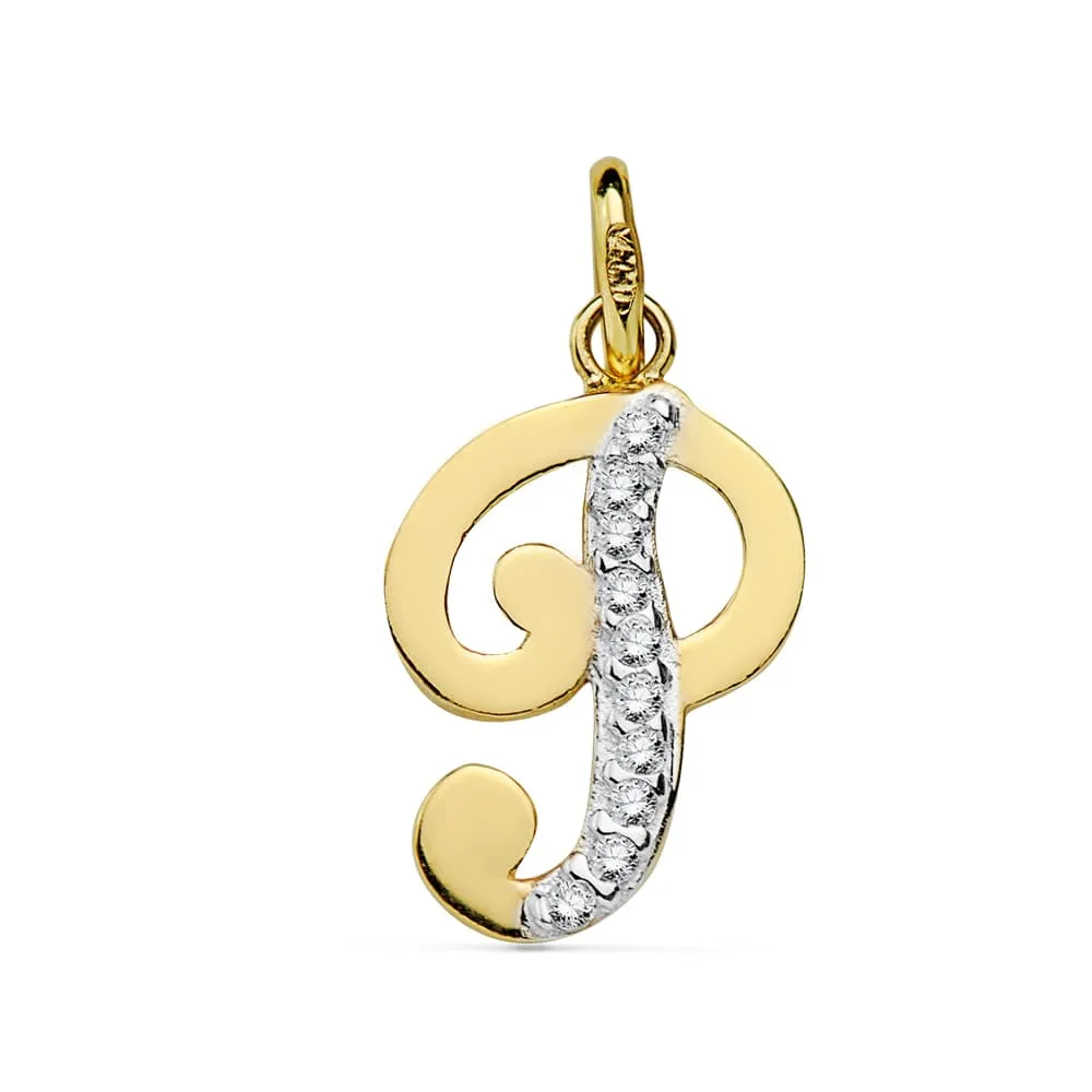 18K COLGANTE ORO BICOLOR LETRA P CIRCONITA 16X10 MM