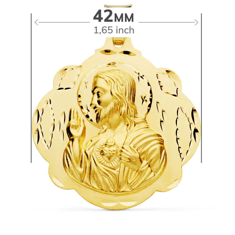 18K ESCAPULARIO ORO AMARILLO PANDERETA VIRGEN DEL CARMEN Y CORAZON DE JESUS 42 MM — vista 2