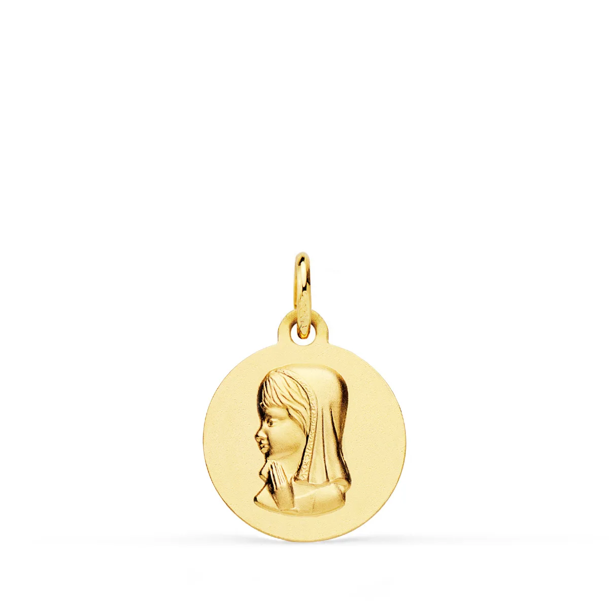 18K MEDALLA ORO AMARILLO VIRGEN NIÑA LISA 14 MM