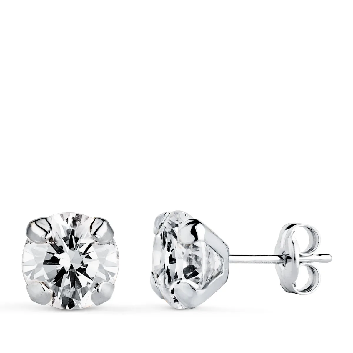 18K PENDIENTES ORO BLANCO CIRCONITA CON 4 GARRAS. MEDIDA: 7 X 7 MM. CIERRE PRESION