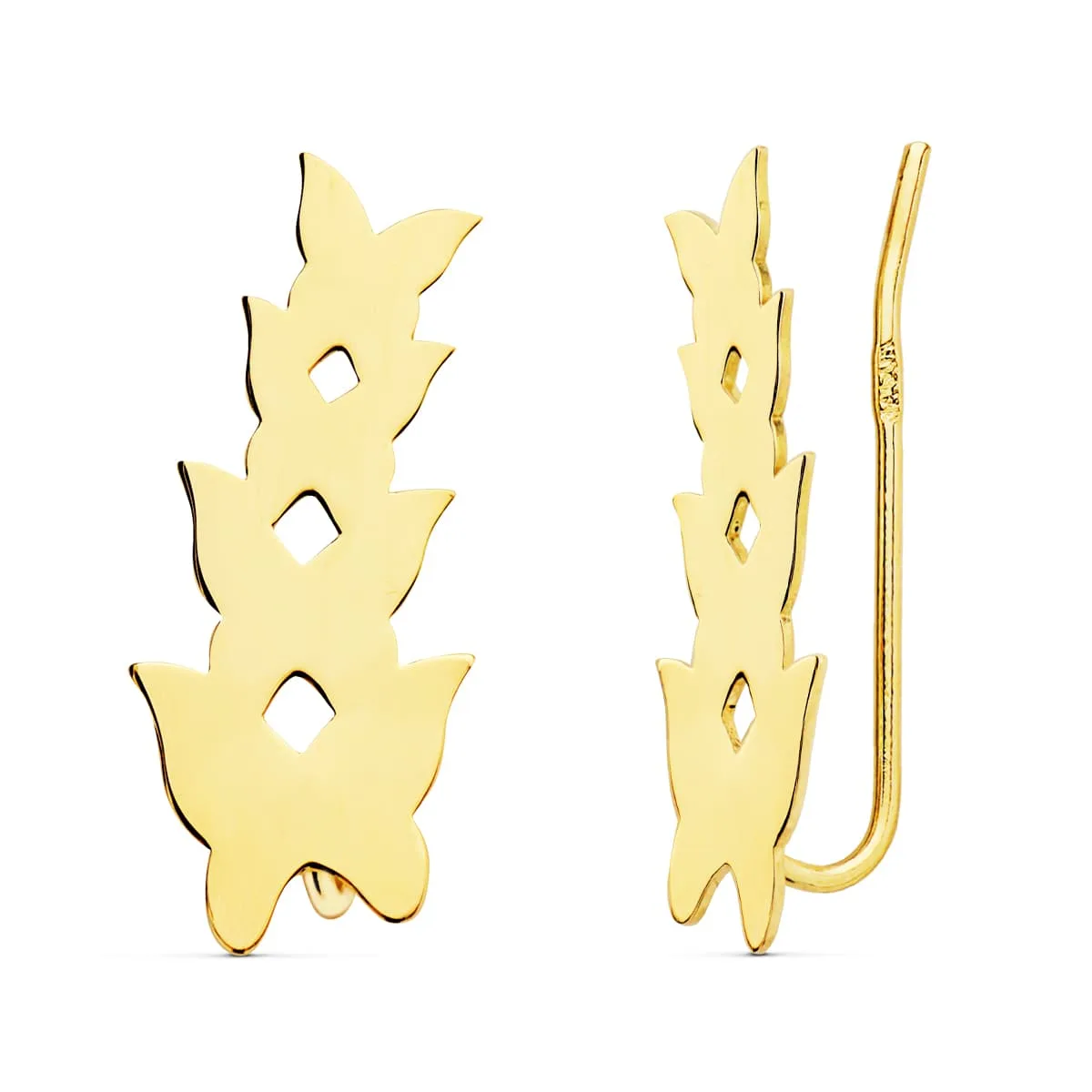 18K PENDIENTES ORO AMARILLO TREPADORES 20X9 MM MARIPOSAS