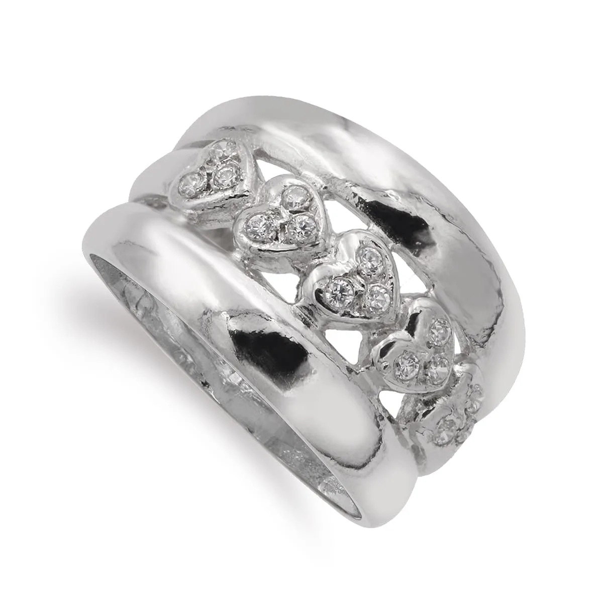 18K SORTIJA ORO BLANCO CORAZONES Y CIRCONITAS. ANCHO: 13 MM