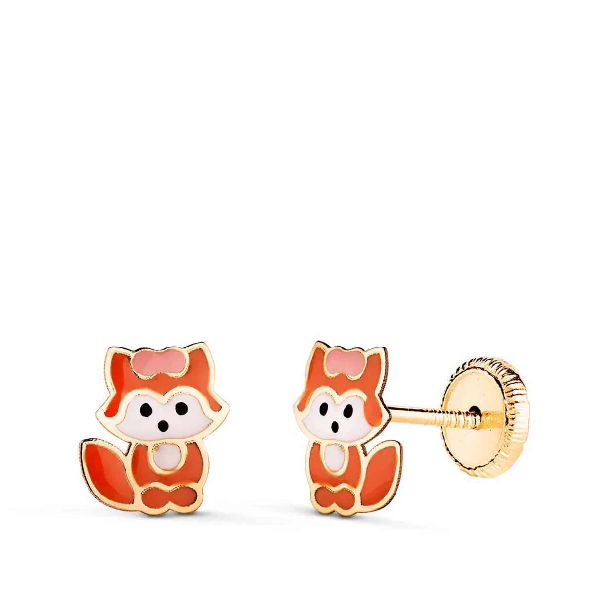18K PENDIENTES ORO AMARILLO ZORRO ESMALTADO. MEDIDA: 7,5 X 7 MM. CIERRE TUERCA