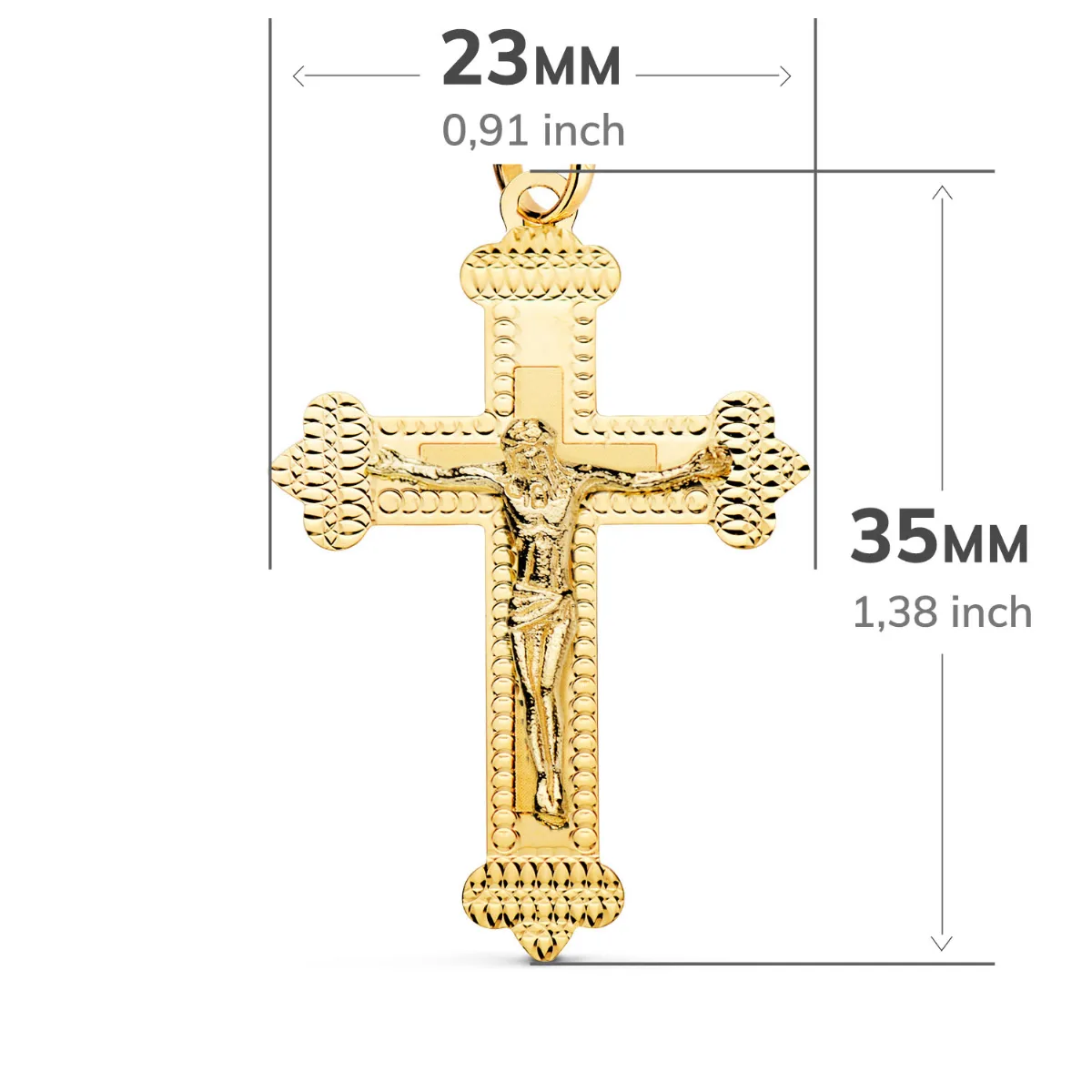 18K CRUZ ORO AMARILLO CON CRISTO TALLADA 35X23 MM — vista 2
