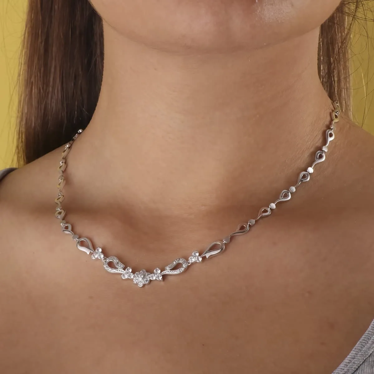 18K GARGANTILLA ORO BLANCO JUEGO NOVIA ARTICULADO 42CM CIERRE MOSQUETON — vista 2