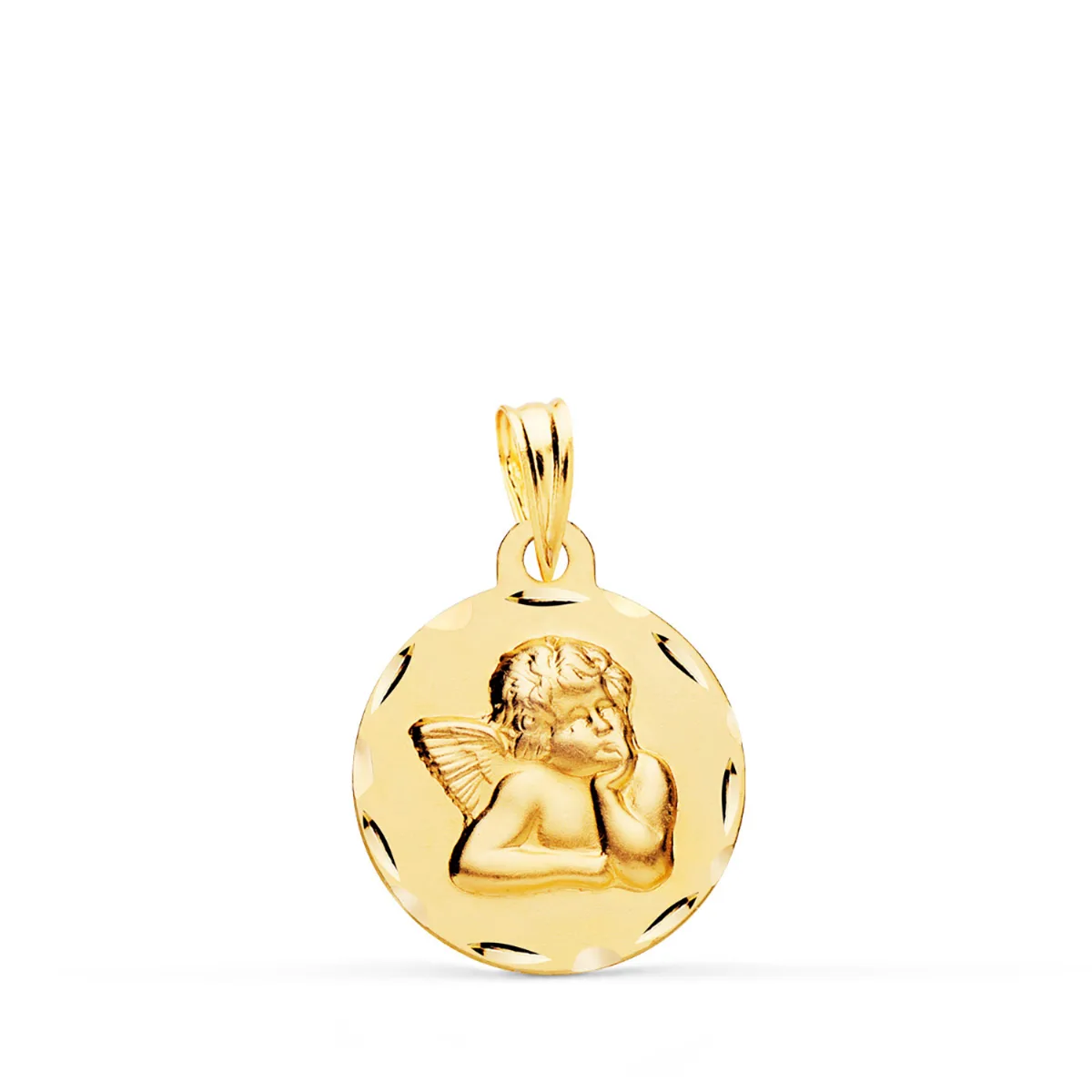 9K MEDALLA ORO AMARILLO ANGEL BURLON TALLADO. MEDIDA: 16 MM