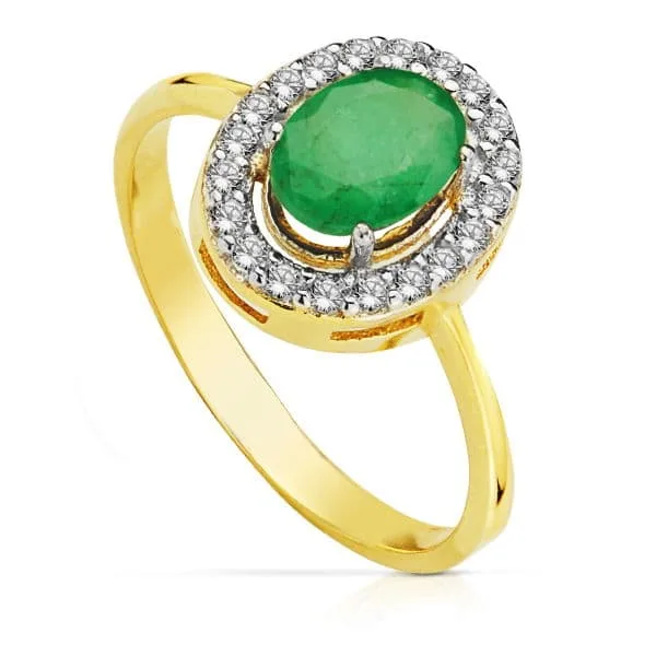 18K SORTIJA ORO BICOLOR ESMERALDA OVAL 7X5 MM 0.79 QT.