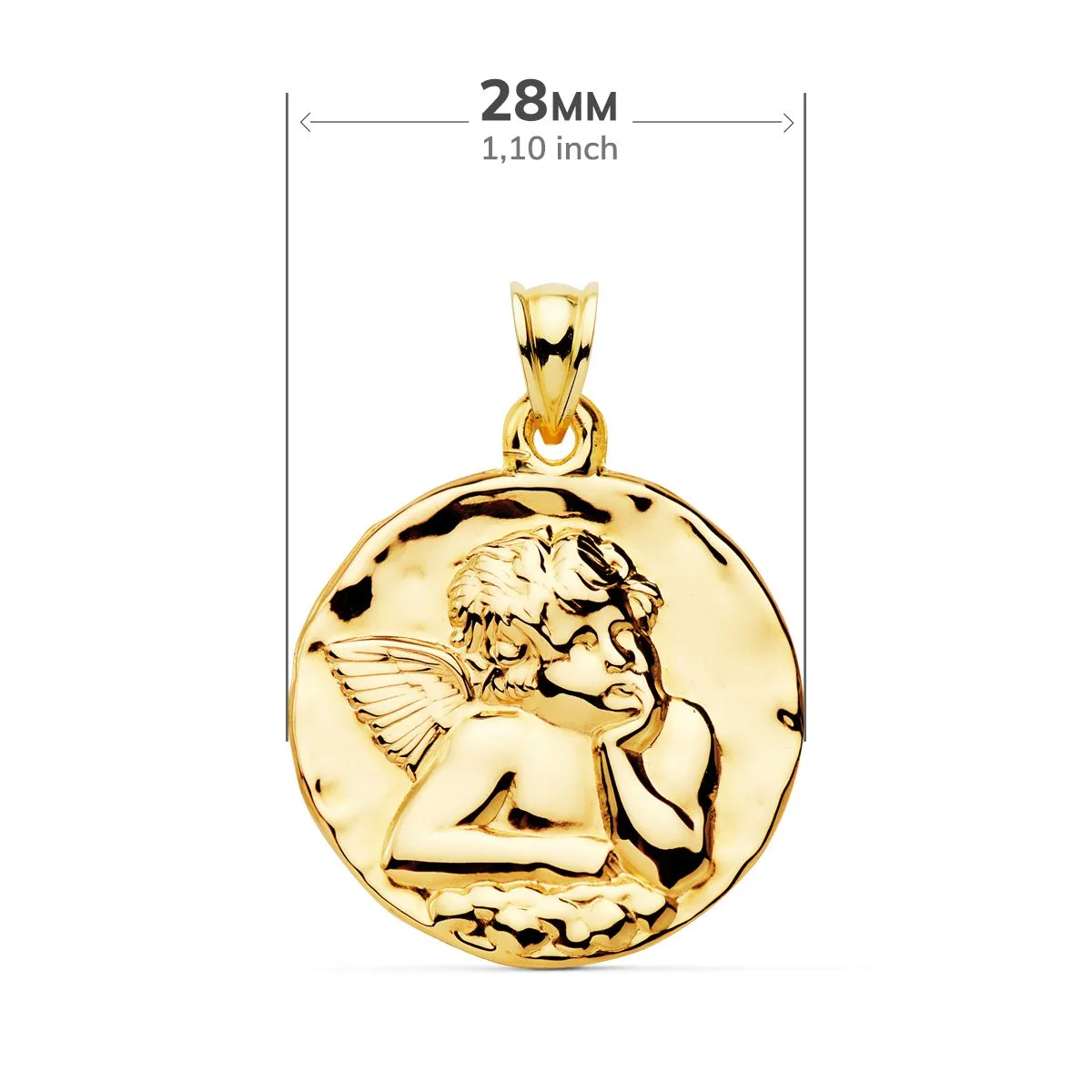 18K MEDALLA ORO AMARILLO ANGEL BURLON BRILLO 28 MM — vista 3