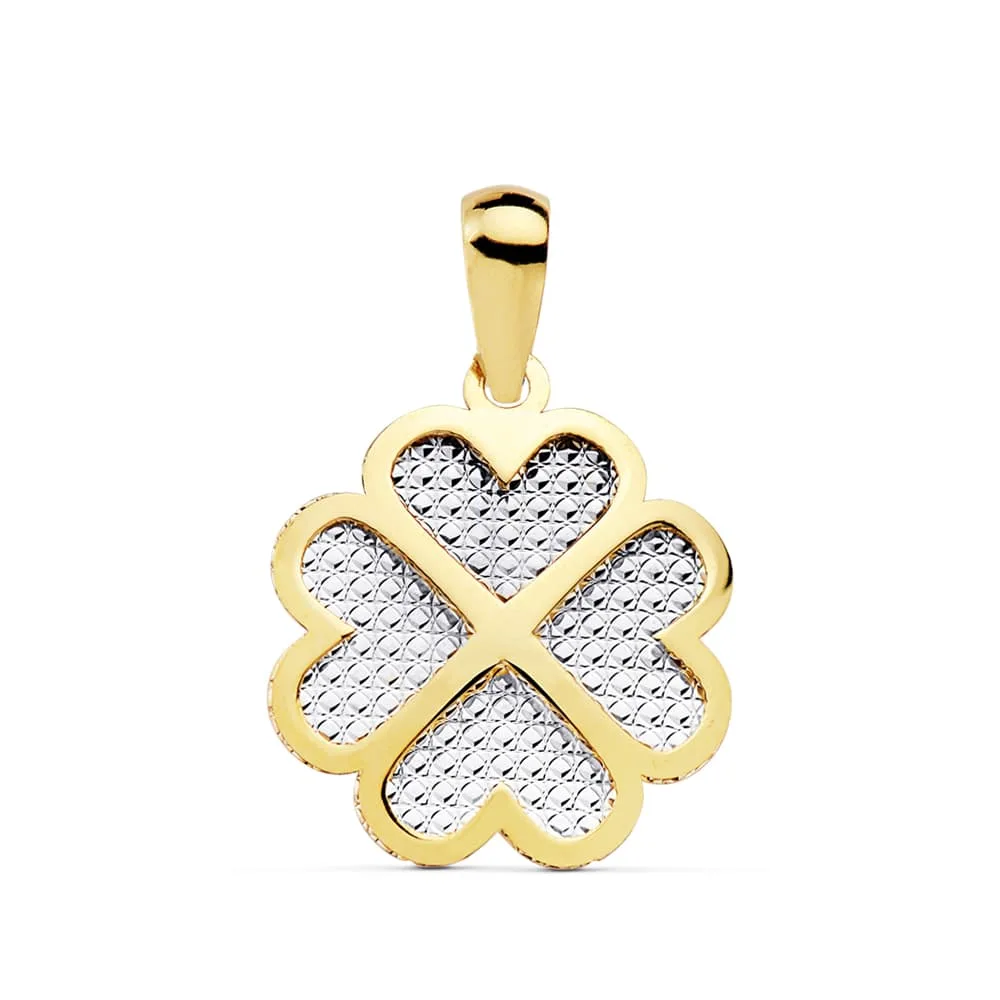 18K COLGANTE BICOLOR TREBOL CORAZON  16X16 MM C. AMOR