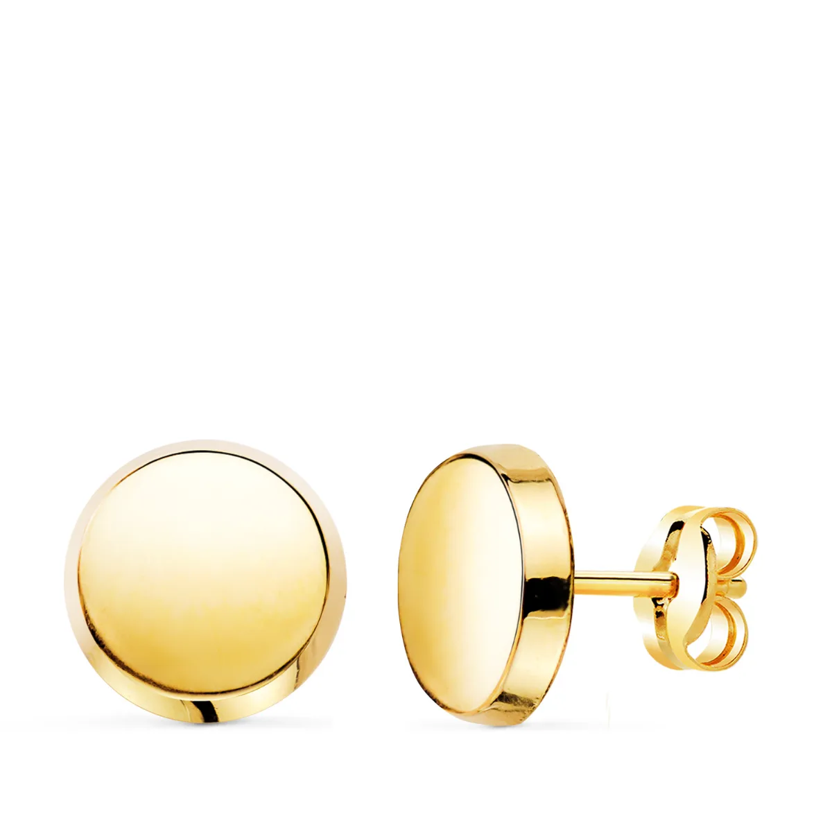 18K PENDIENTES ORO AMARILLO REDONDOS BRILLO 8 MM. CIERRE PRESION