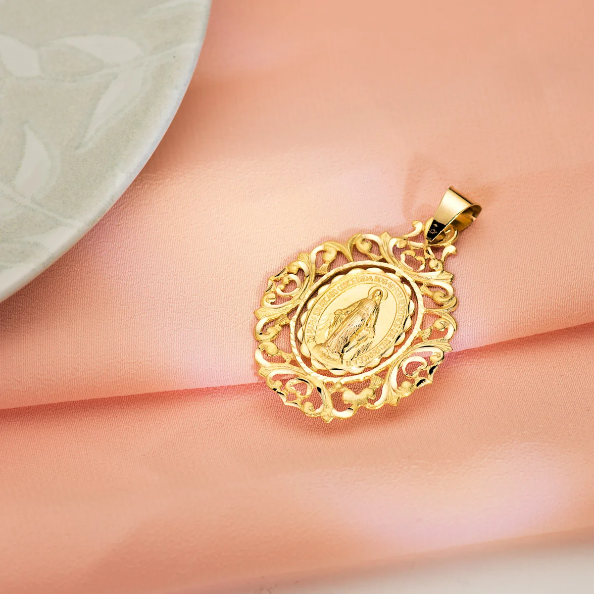 18K MEDALLA ORO AMARILLO VIRGEN DE LA MILAGROSA CERCO 46X35 MM — vista 2