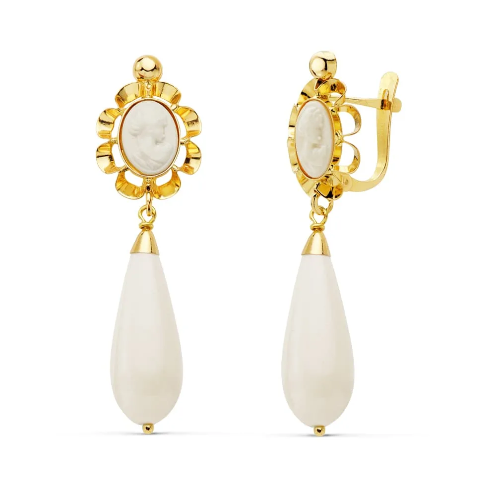 18K PENDIENTES CUBANAS ORO AMARILLI MARFIL 38 X 10 MM CIERRE CATALAN