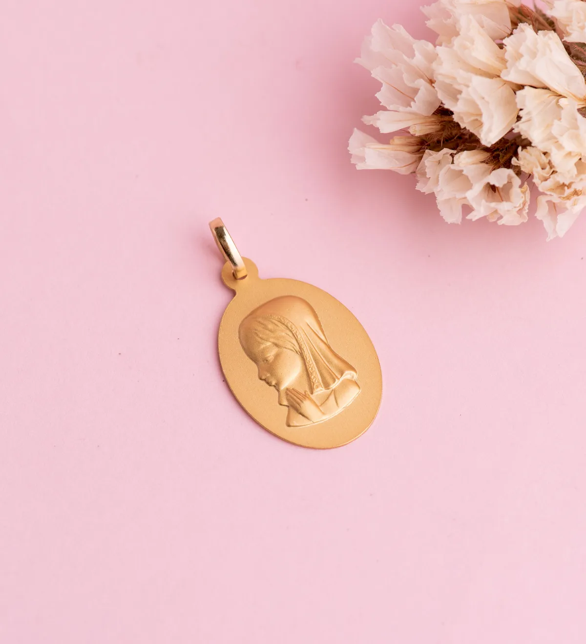 18K MEDALLA ORO AMARILLO VIRGEN NIÑA OVAL LISA MATIZADA. MEDIDA: 23 X 15 MM — vista 2