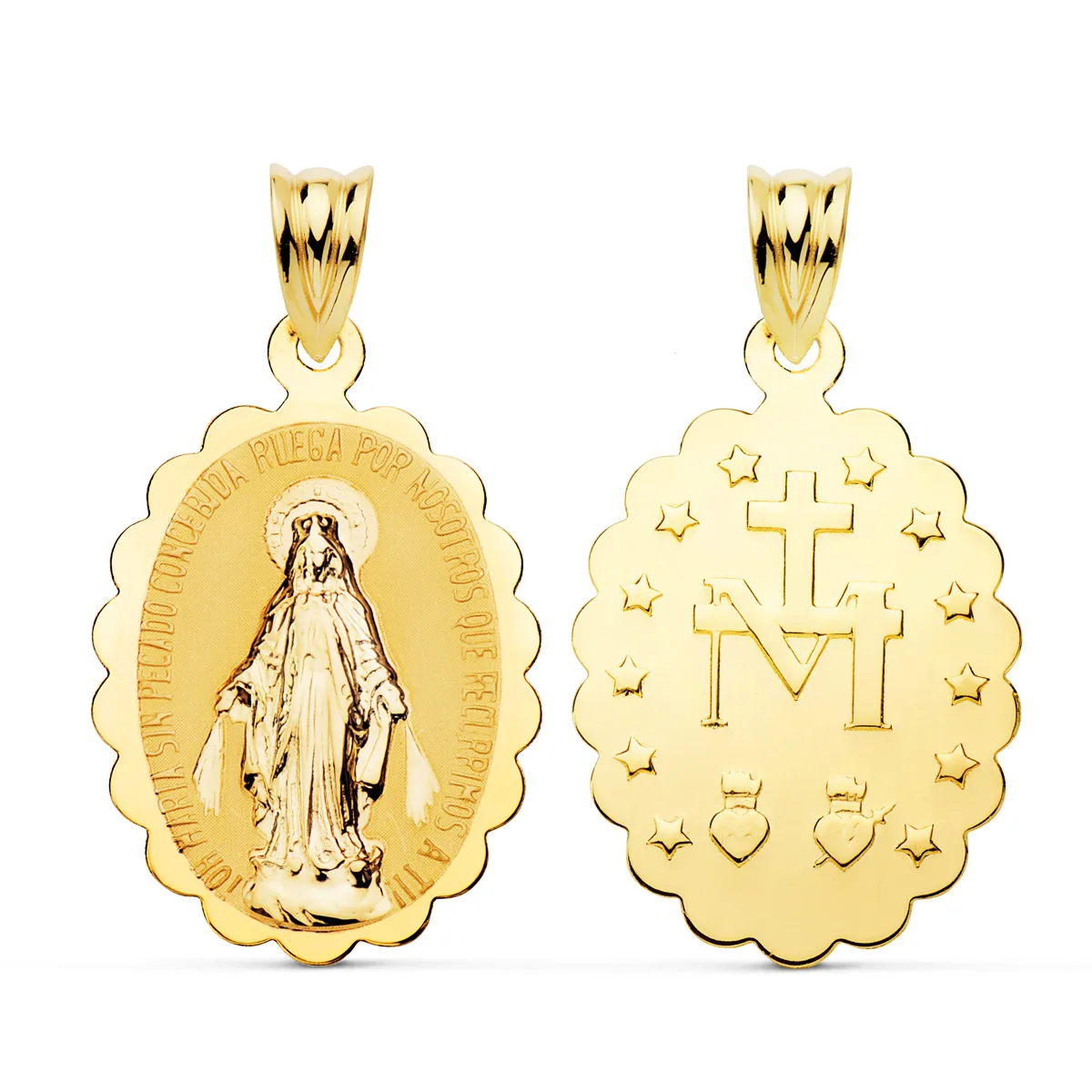 18K MEDALLA ORO AMARILLO ESCAPULARIO ORO AMARILLO VIRGEN DE LA MILAGROSA BRILLO 28X18 MM