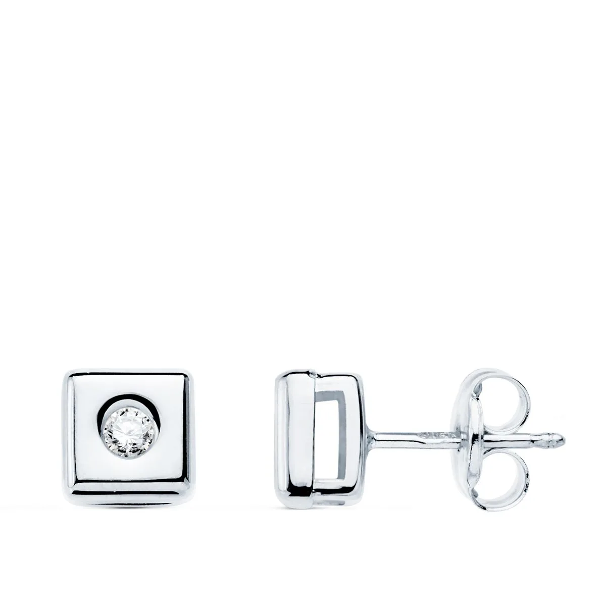 18K PENDIENTES ORO BLANCO CUADRADOS 6X6MM DIAMANTES LABORATORIO 0,100 QTS. G-VS2. CIERRE PRESION