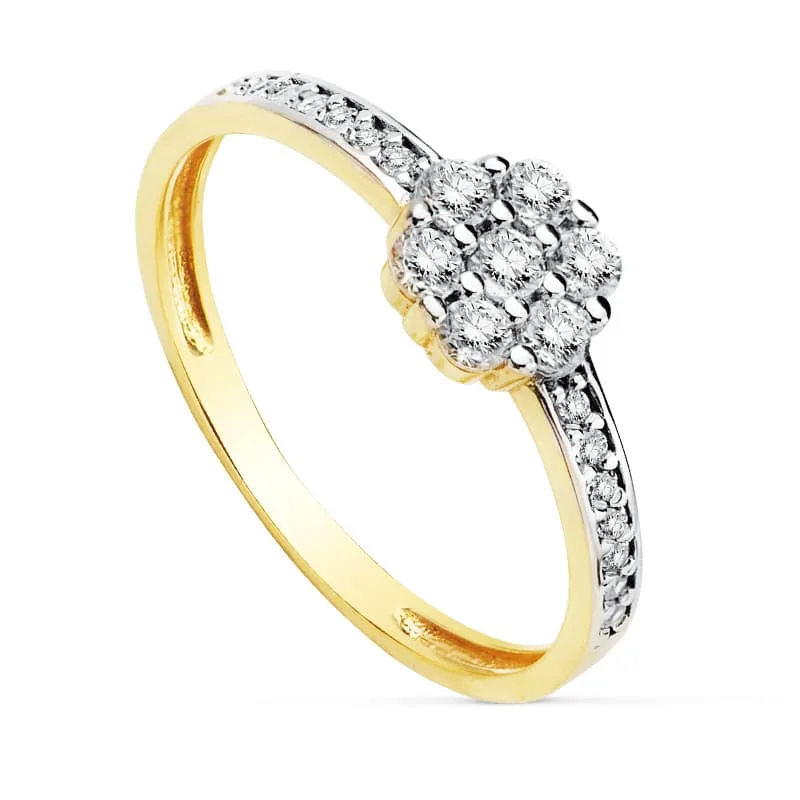 18K SORTIJA BICOLOR CUAJO 6X6 MM CIRCONITAS
