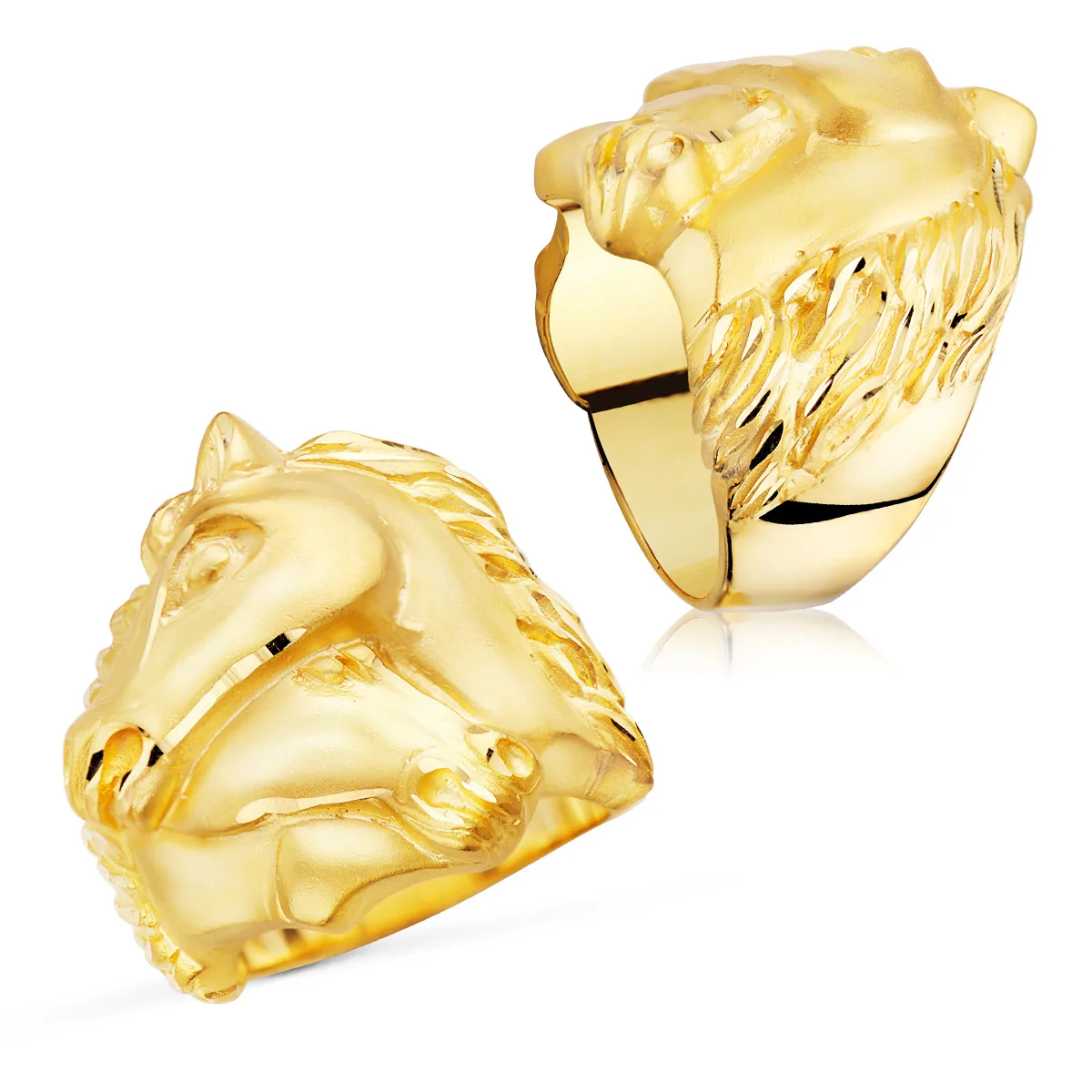 18K SELLO ORO AMARILLO MACIZO CABALLOS ENTRELAZADOS. ANCHO 28 MM — vista 2