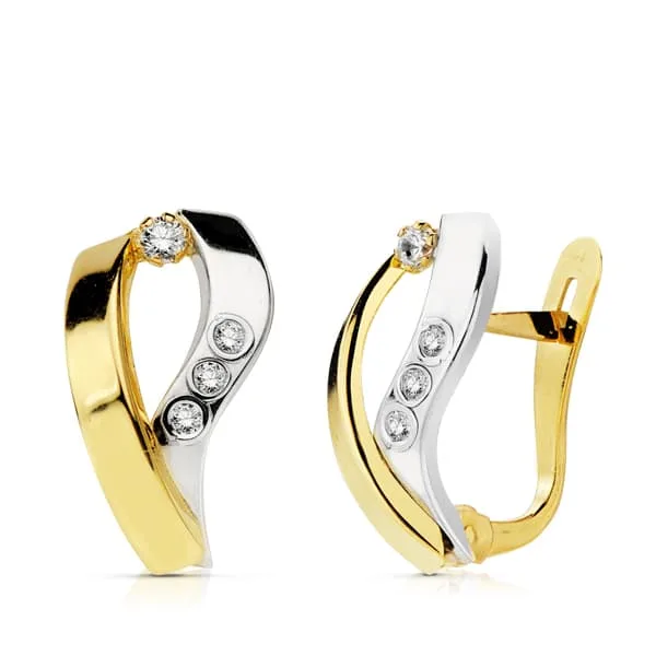 18K PENDIENTES BANDAS ORO BICOLOR 15X8 MM CIERRE CATALAN